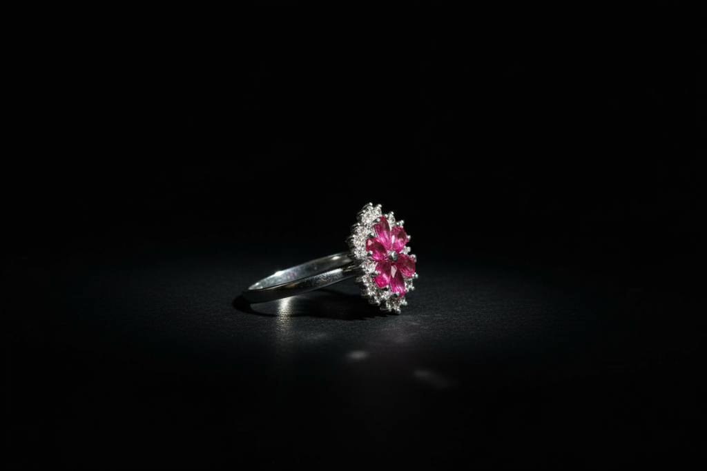 Anillo flor lateral fondo negro