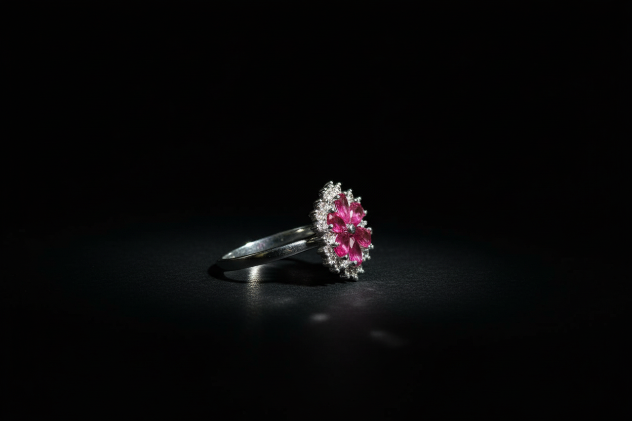 Anillo flor lateral fondo negro