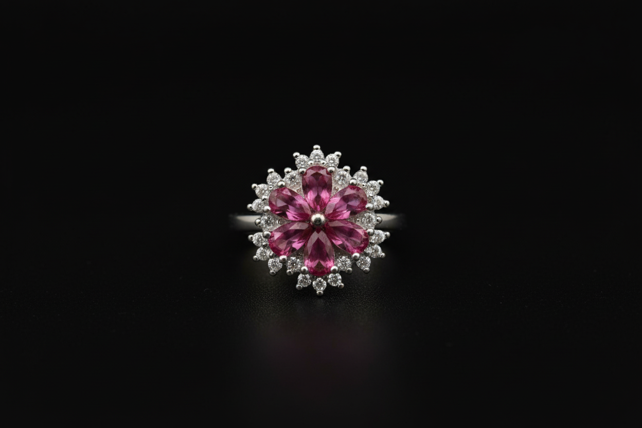 Anillo flor sobre fondo negro